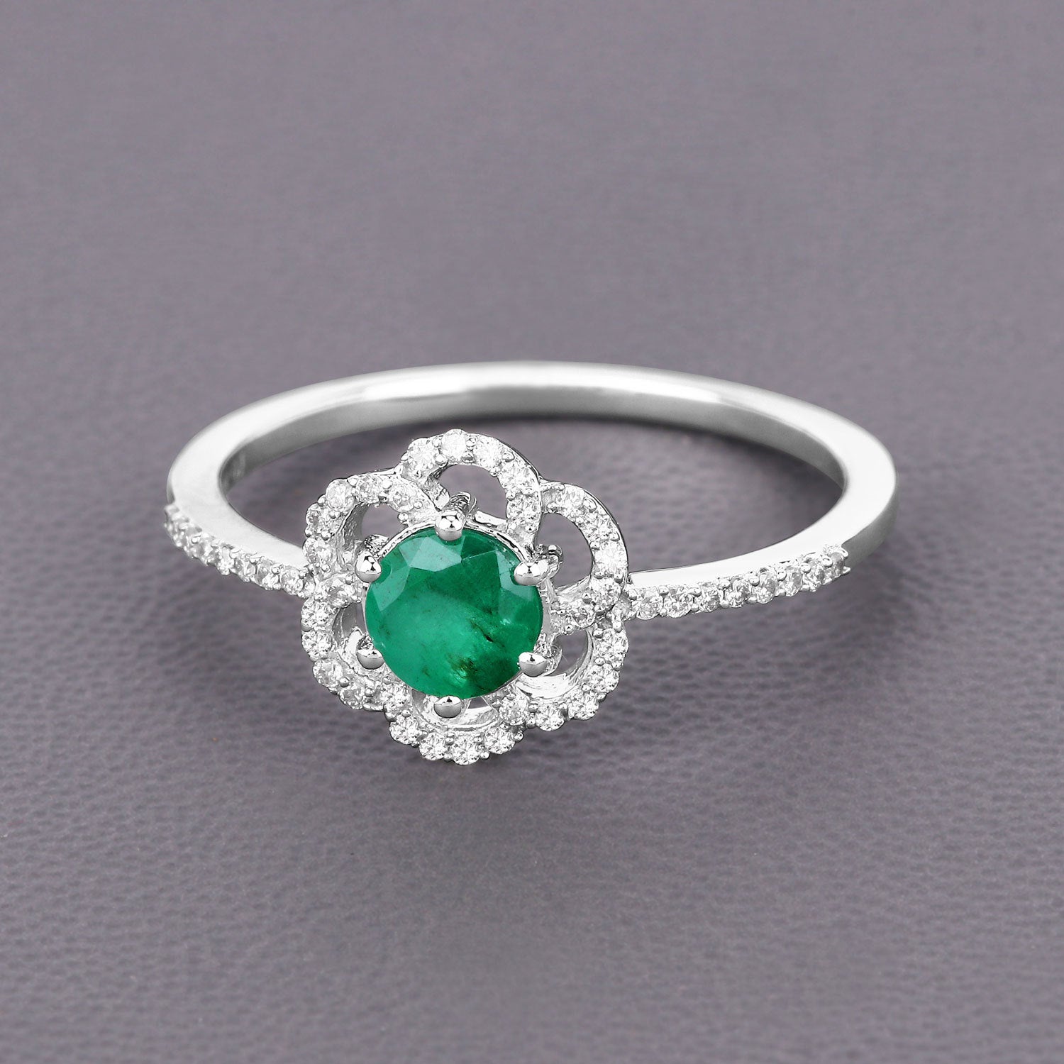 0.55 Carat Genuine Zambian Emerald and White Diamond 14K White Gold Ring Bids.com