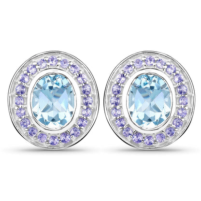 6.30 Carat Genuine Blue Topaz and Tanzanite .925 Sterling Silver Earrings Bids.com