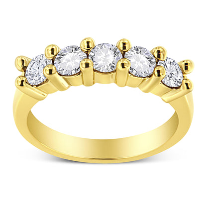 14K Yellow Gold Plated .925 Sterling Silver 1.0 Cttw Shared Prong-set Round Diamond 5 Stone Band Ring (J-K Color, I1-I2 Clarity) - Size 7 Bids.com