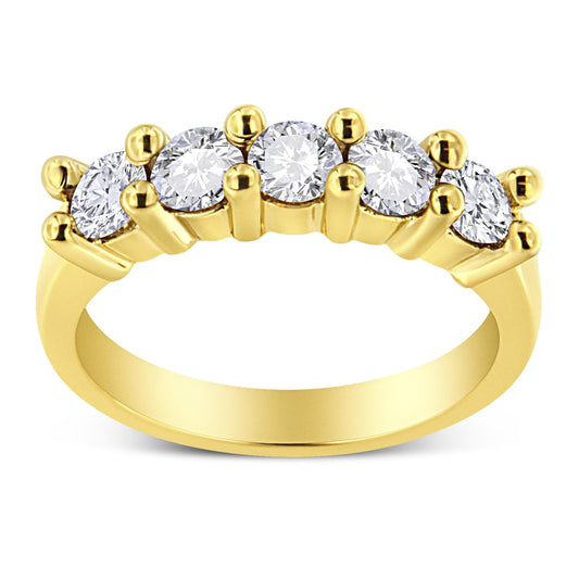 14K Yellow Gold Plated .925 Sterling Silver 1.0 Cttw Shared Prong-set Round Diamond 5 Stone Band Ring (J-K Color, I1-I2 Clarity) - Size 7 Bids.com
