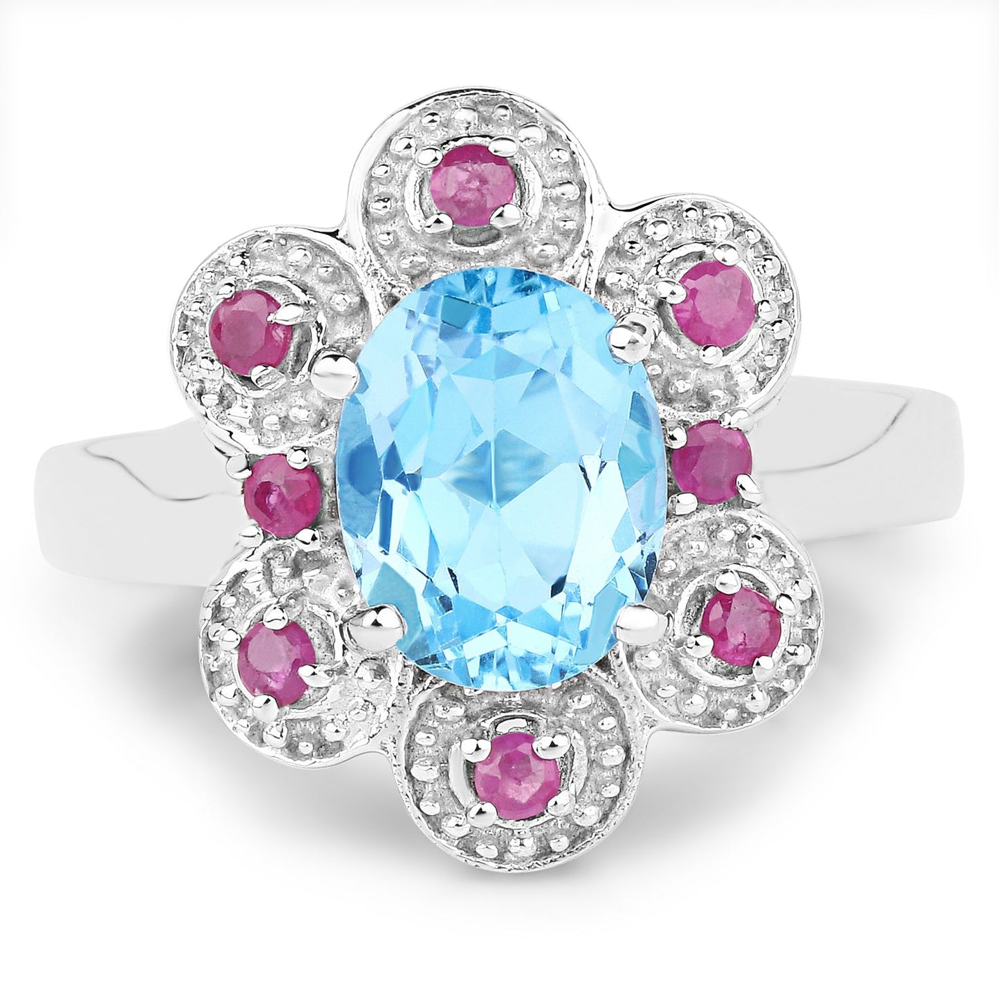 2.28 Carat Genuine Swiss Blue Topaz and Ruby .925 Sterling Silver Ring Bids.com