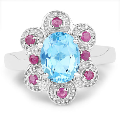 2.28 Carat Genuine Swiss Blue Topaz and Ruby .925 Sterling Silver Ring Bids.com