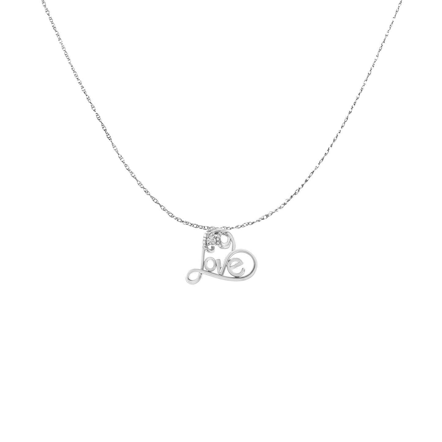 .925 Sterling Silver 1/10 Cttw Round Brilliant-Cut Diamond Accented Open Heart with Love 18" Pendant Necklace (H-I Color, I1-I2 Clarity) Bids.com