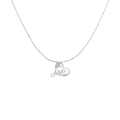 .925 Sterling Silver 1/10 Cttw Round Brilliant-Cut Diamond Accented Open Heart with Love 18" Pendant Necklace (H-I Color, I1-I2 Clarity) Bids.com