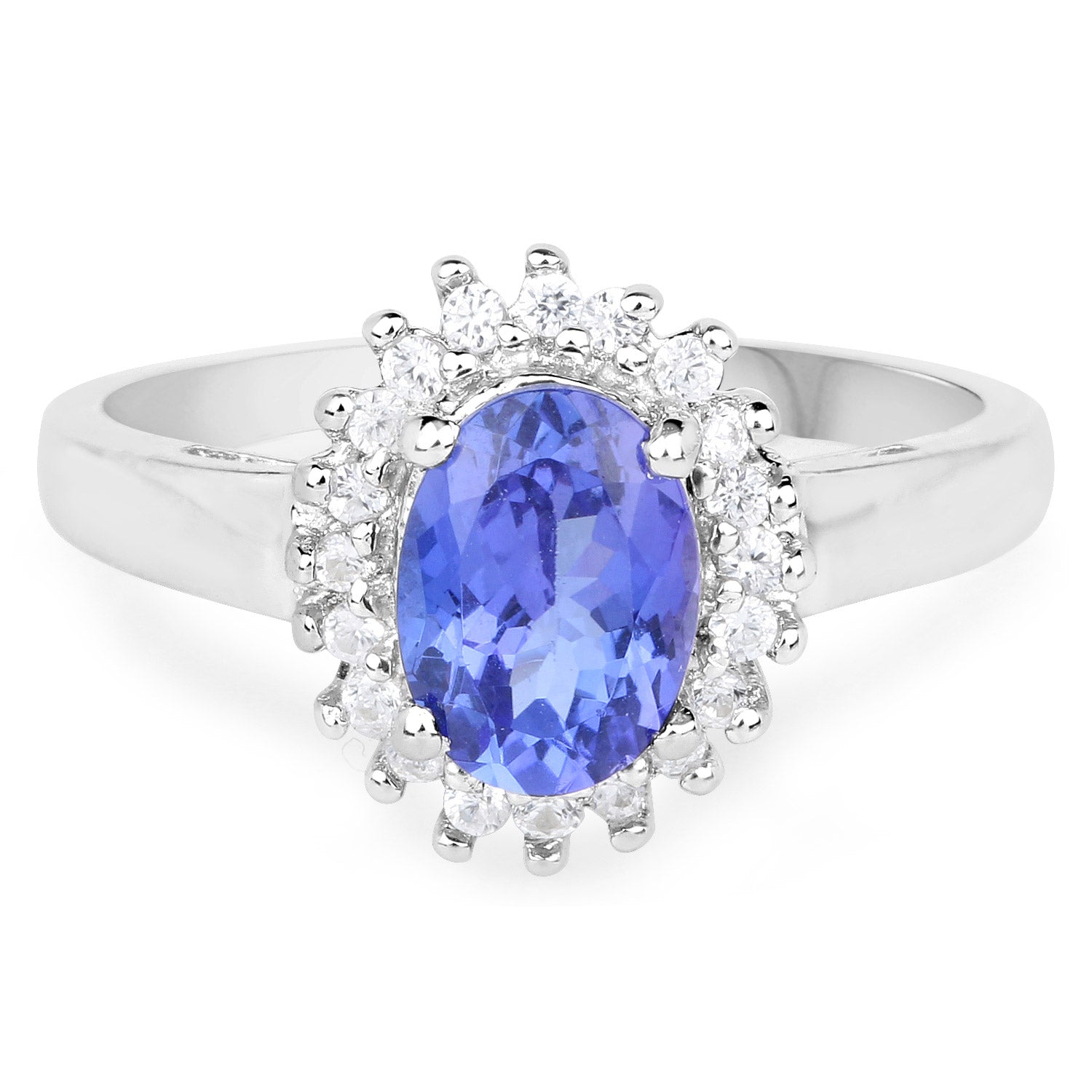 1.45 Carat Genuine Tanzanite and White Zircon .925 Sterling Silver Ring Bids.com
