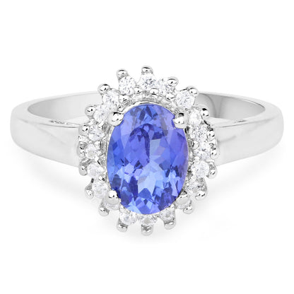 1.45 Carat Genuine Tanzanite and White Zircon .925 Sterling Silver Ring Bids.com