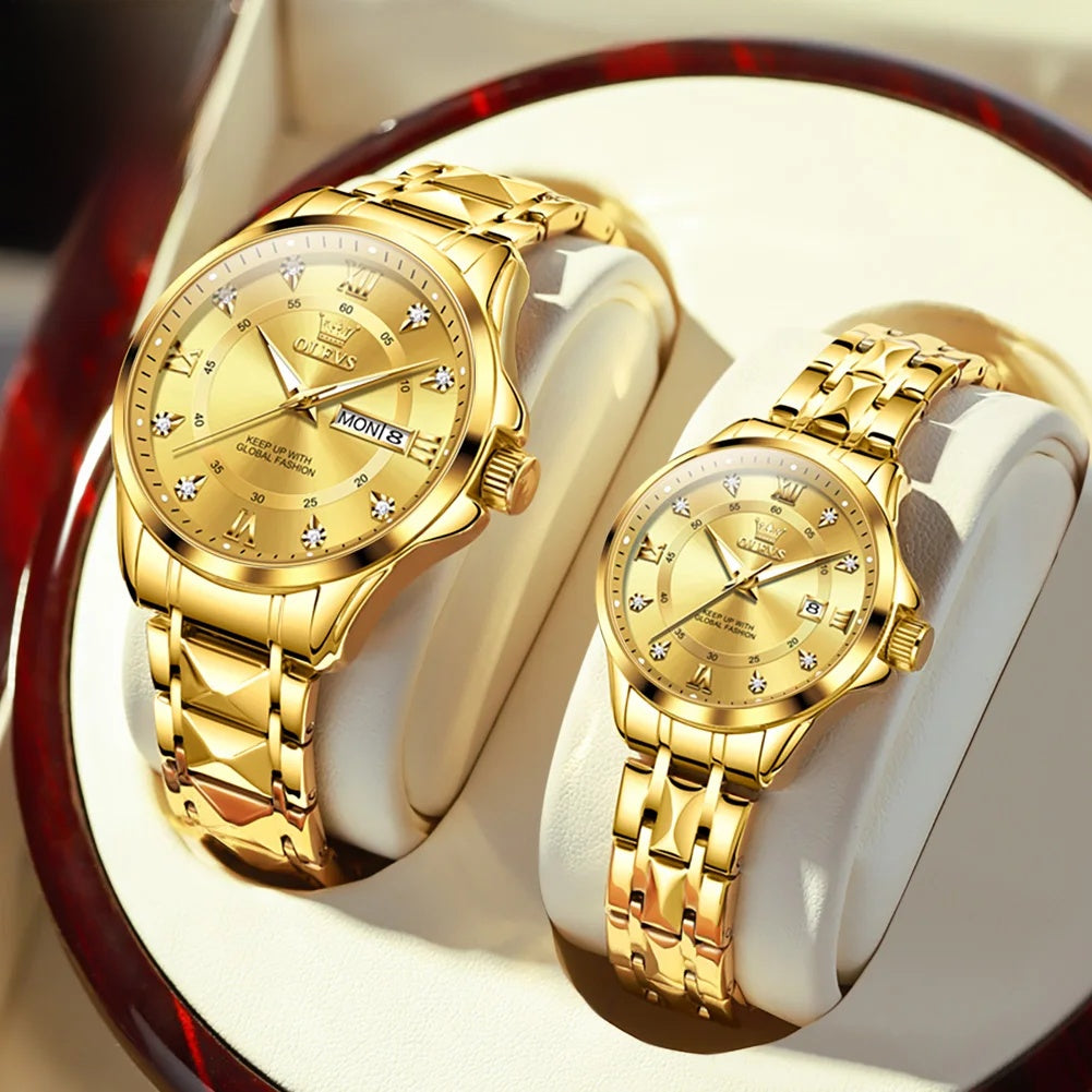 Women's Gold Stainless Steel Slim Luminous Waterproof Watch BandsCo Straps