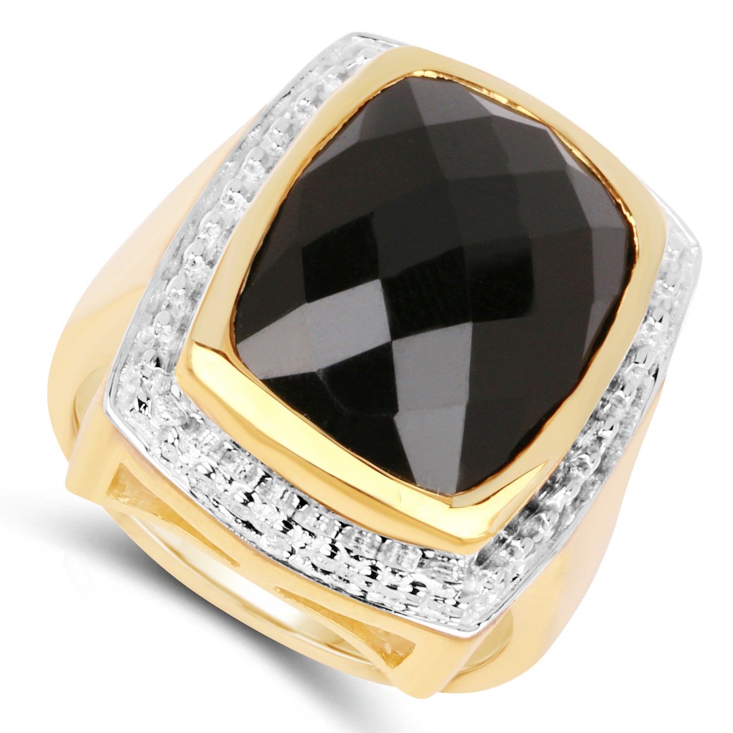 14K Yellow Gold Plated 11.00 Carat Genuine Black Onyx .925 Sterling Silver Ring Bids.com
