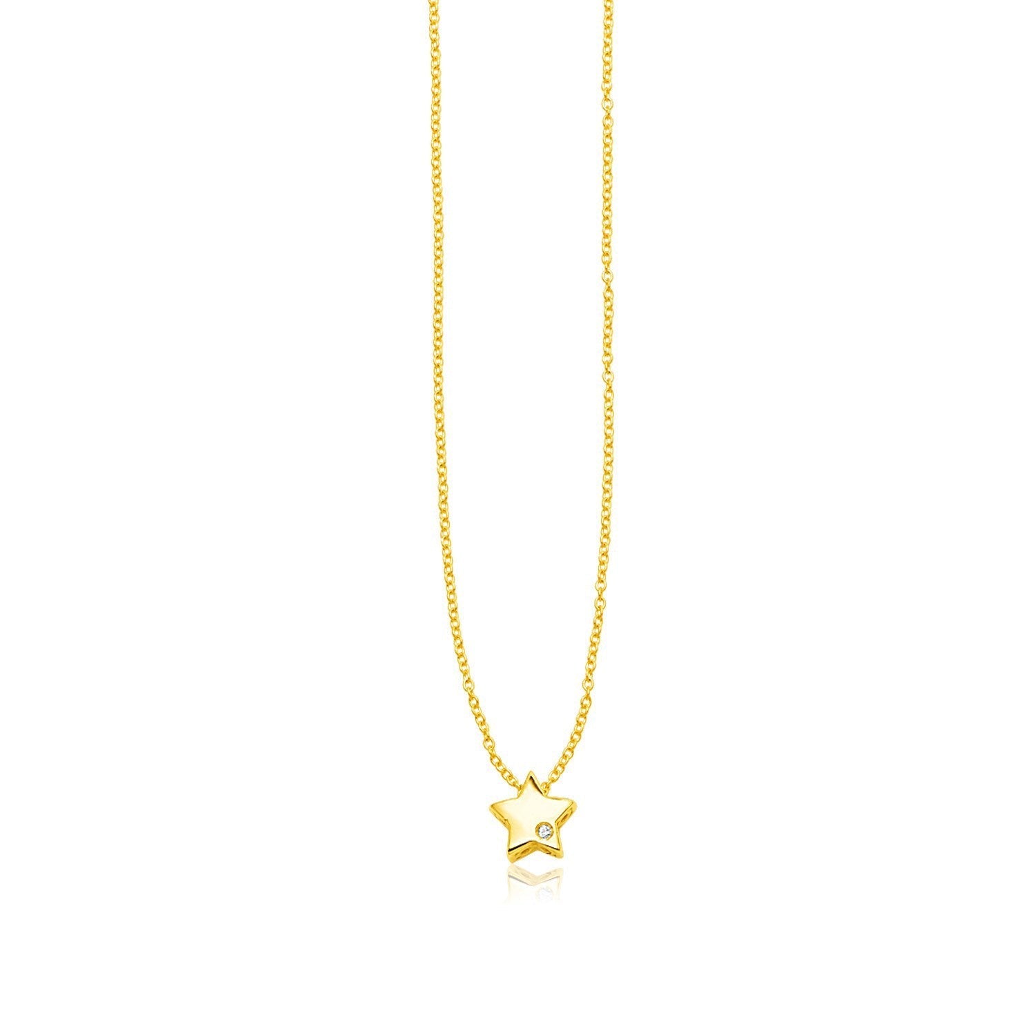 14k Yellow Gold Polished Star Necklace with Diamond Bids.com