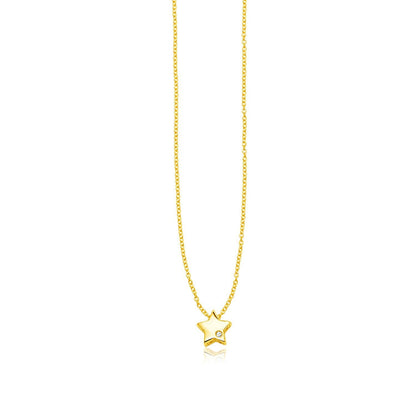 14k Yellow Gold Polished Star Necklace with Diamond Bids.com