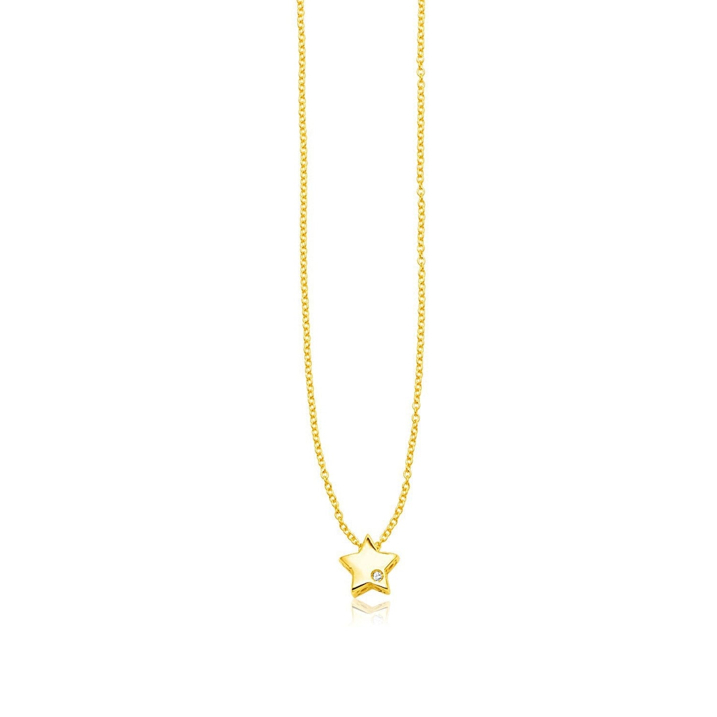 14k Yellow Gold Polished Star Necklace with Diamond Bids.com