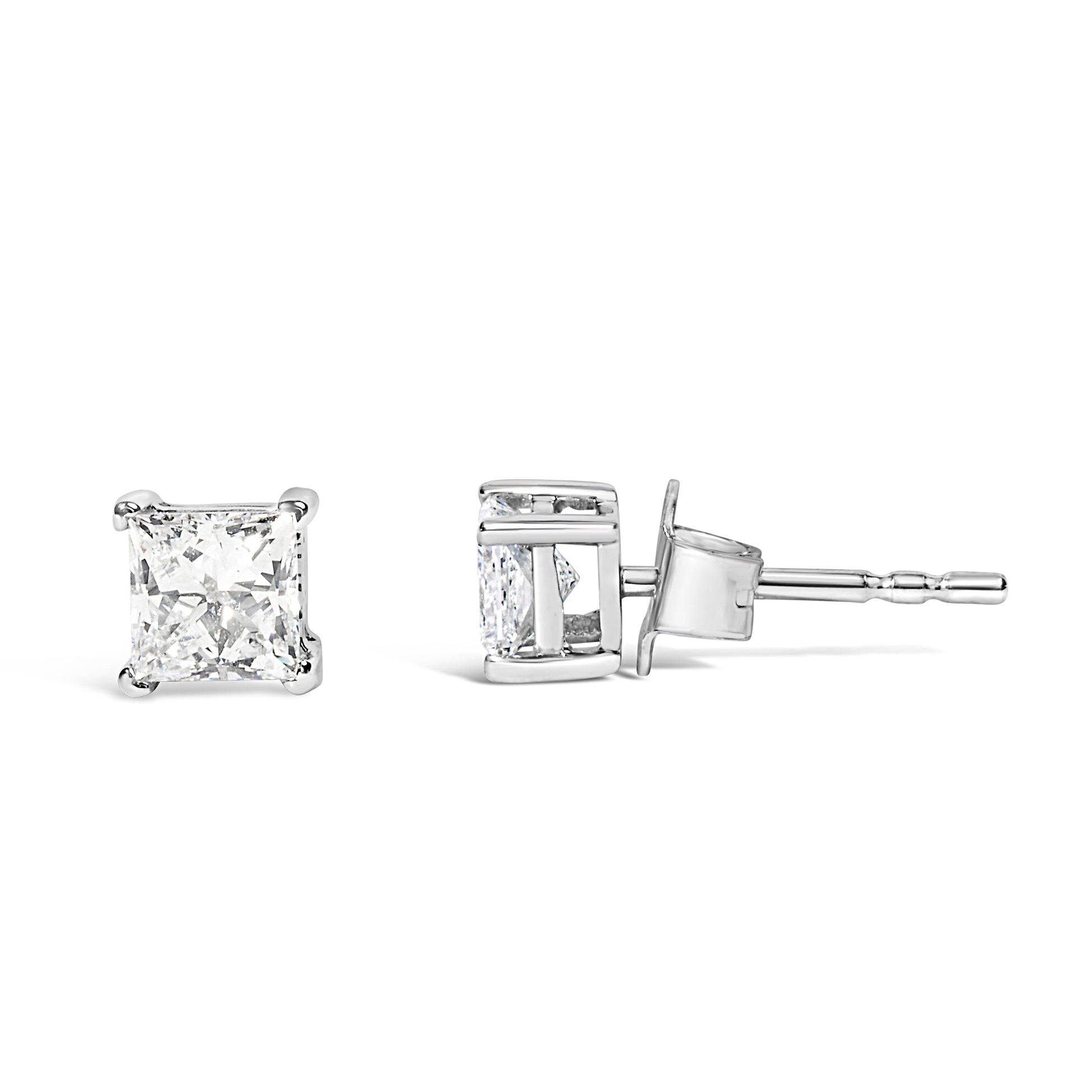 14K White Gold 3/8 Cttw Lab Grown Princess-Cut Diamond 4-Prong Solitaire Stud Earrings (VS1-VS2 Clarity, F-G Color) Bids.com