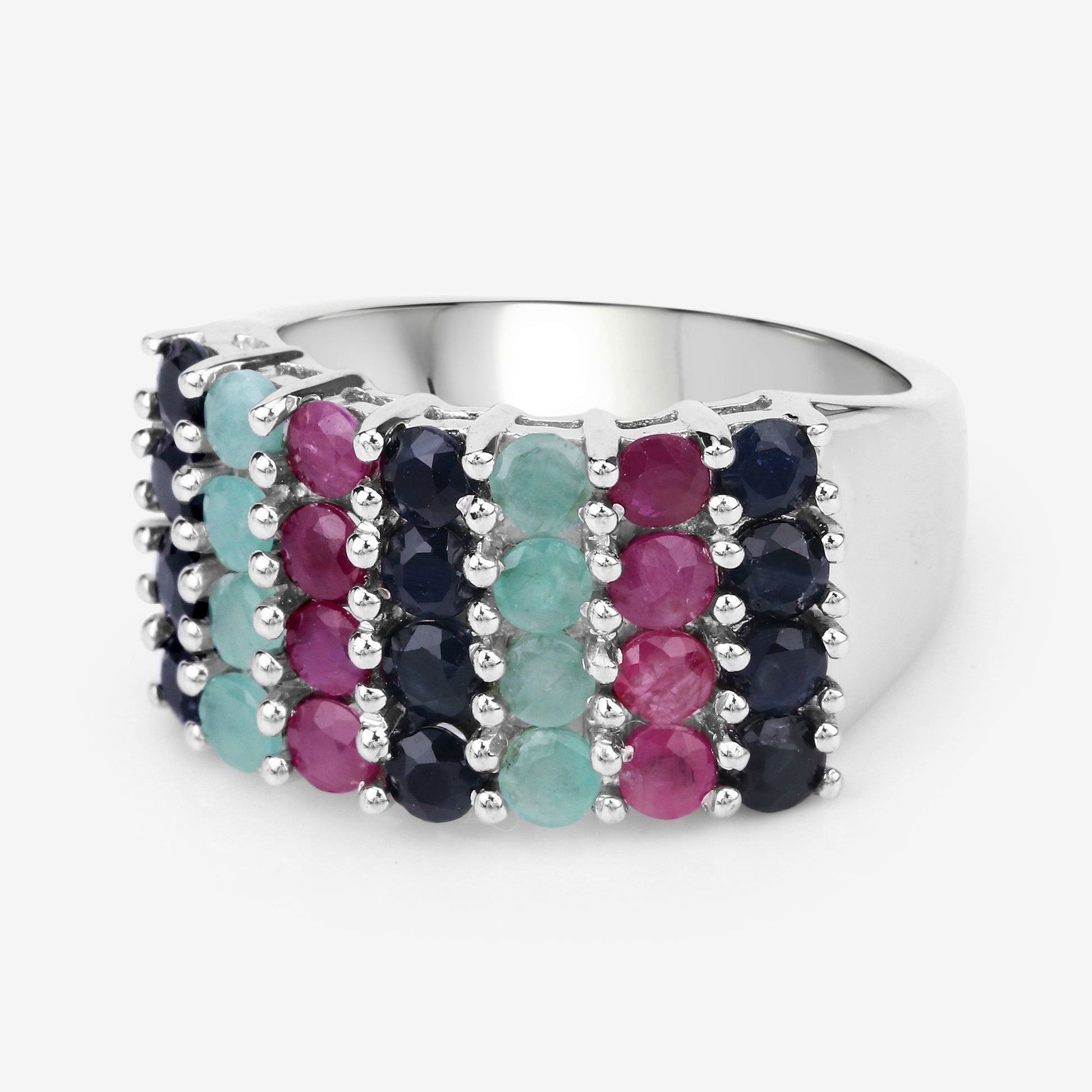 "3.40 Carat Genuine Emerald, Ruby and Black Sapphire .925 Sterling Silver Ring Bids.com