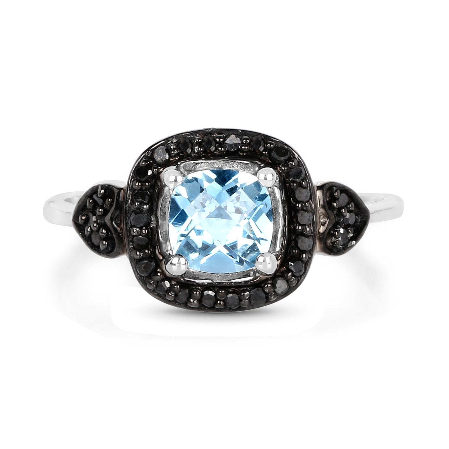 1.19 Carat Genuine Swiss Blue Topaz & Black Diamond .925 Sterling Silver Ring Bids.com