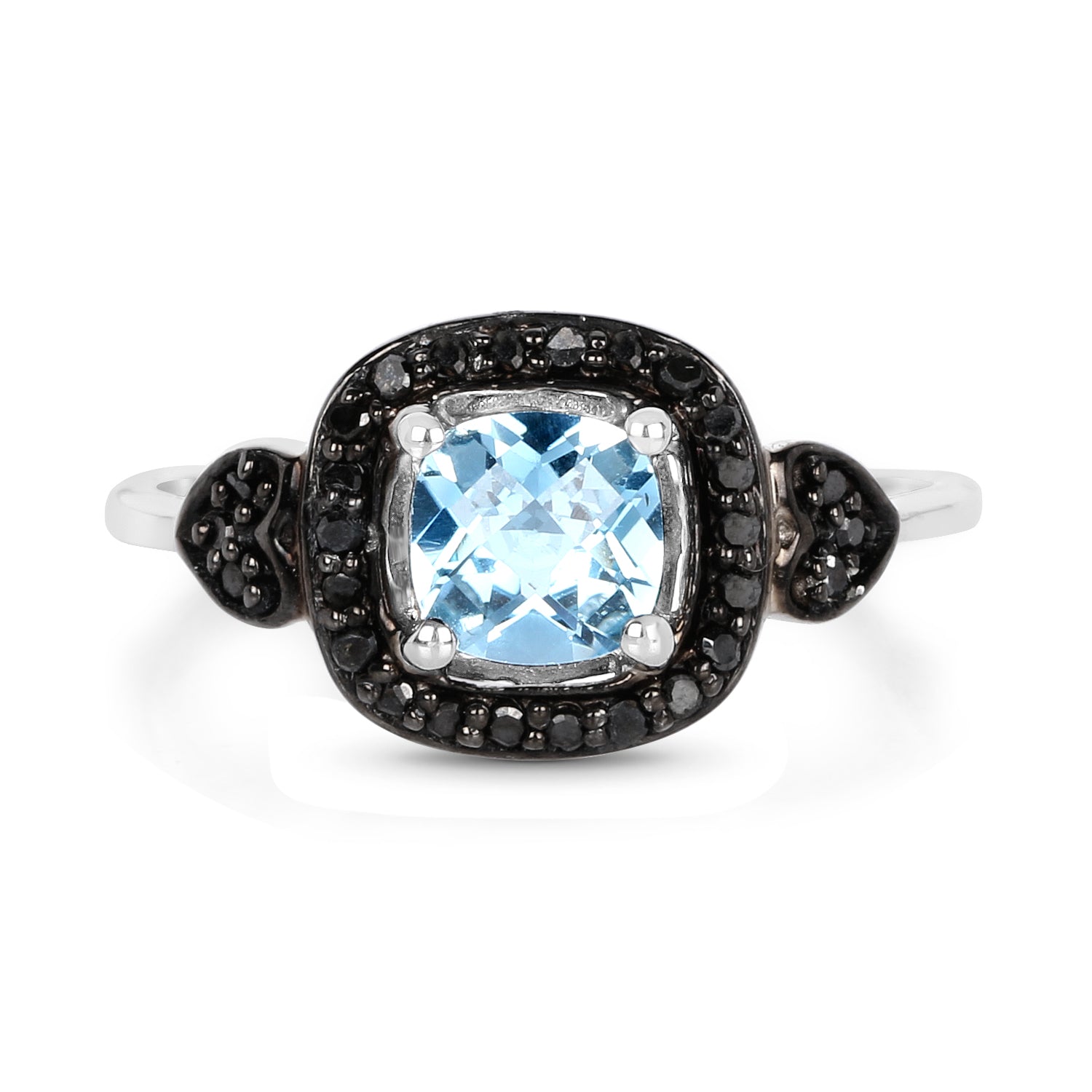 1.19 Carat Genuine Swiss Blue Topaz & Black Diamond .925 Sterling Silver Ring Bids.com