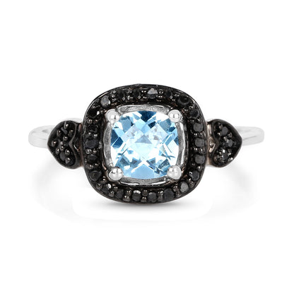 1.19 Carat Genuine Swiss Blue Topaz & Black Diamond .925 Sterling Silver Ring Bids.com