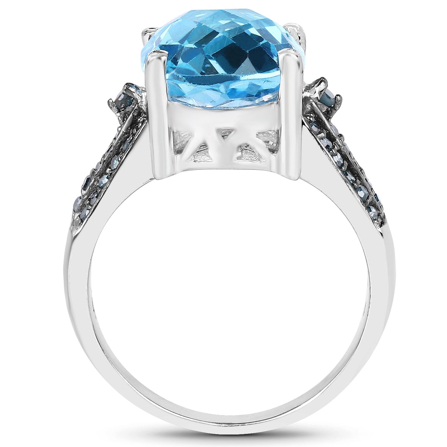 5.51 Carat Genuine Baby Swiss Blue Topaz and Blue Diamond .925 Sterling Silver Ring Bids.com