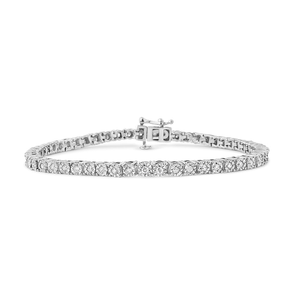 .925 Sterling Silver 1.0 Cttw Miracle-Set Diamond Round Faceted Bezel Tennis Bracelet (I-J Color, I3 Clarity) - 7" Bids.com