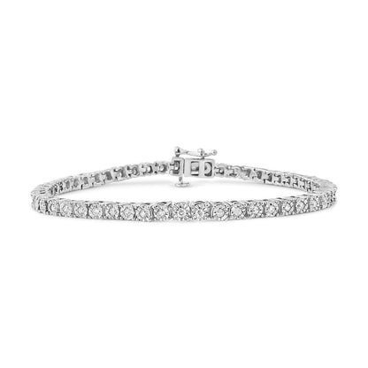 .925 Sterling Silver 1.0 Cttw Miracle-Set Diamond Round Faceted Bezel Tennis Bracelet (I-J Color, I3 Clarity) - 7" Bids.com