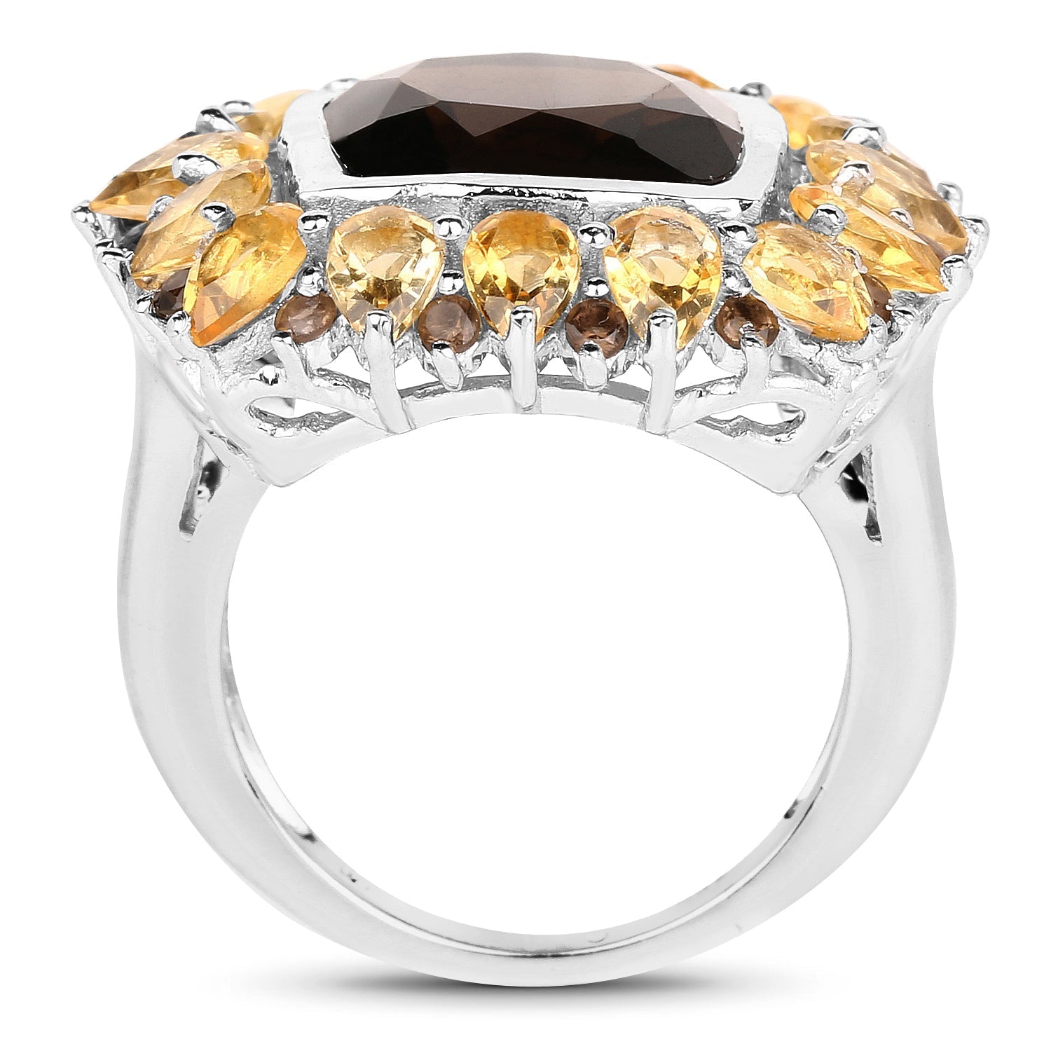9.16 Carat Genuine Smoky Quartz & Citrine .925 Sterling Silver Ring Bids.com