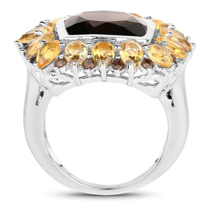 9.16 Carat Genuine Smoky Quartz & Citrine .925 Sterling Silver Ring Bids.com