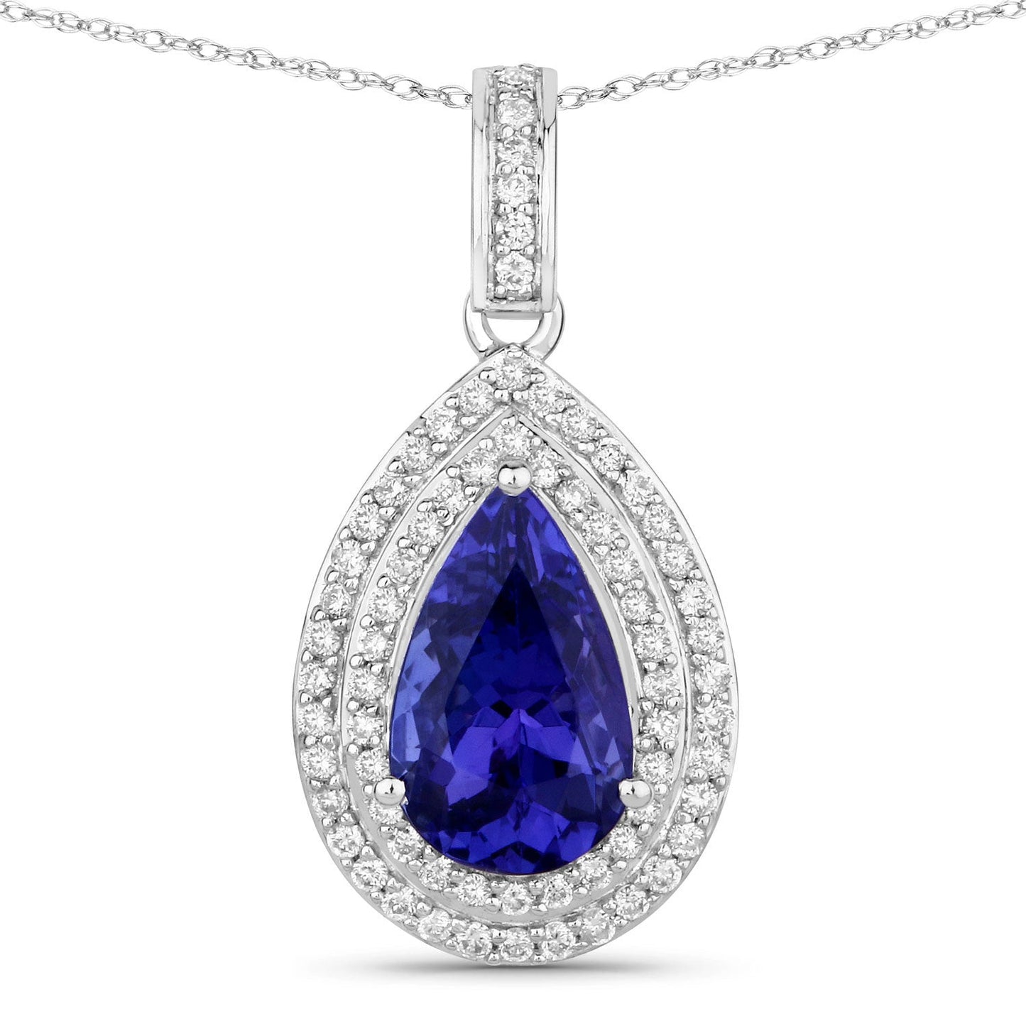 2.56 Carat Genuine Tanzanite and White Diamond 14K White Gold Pendant Bids.com