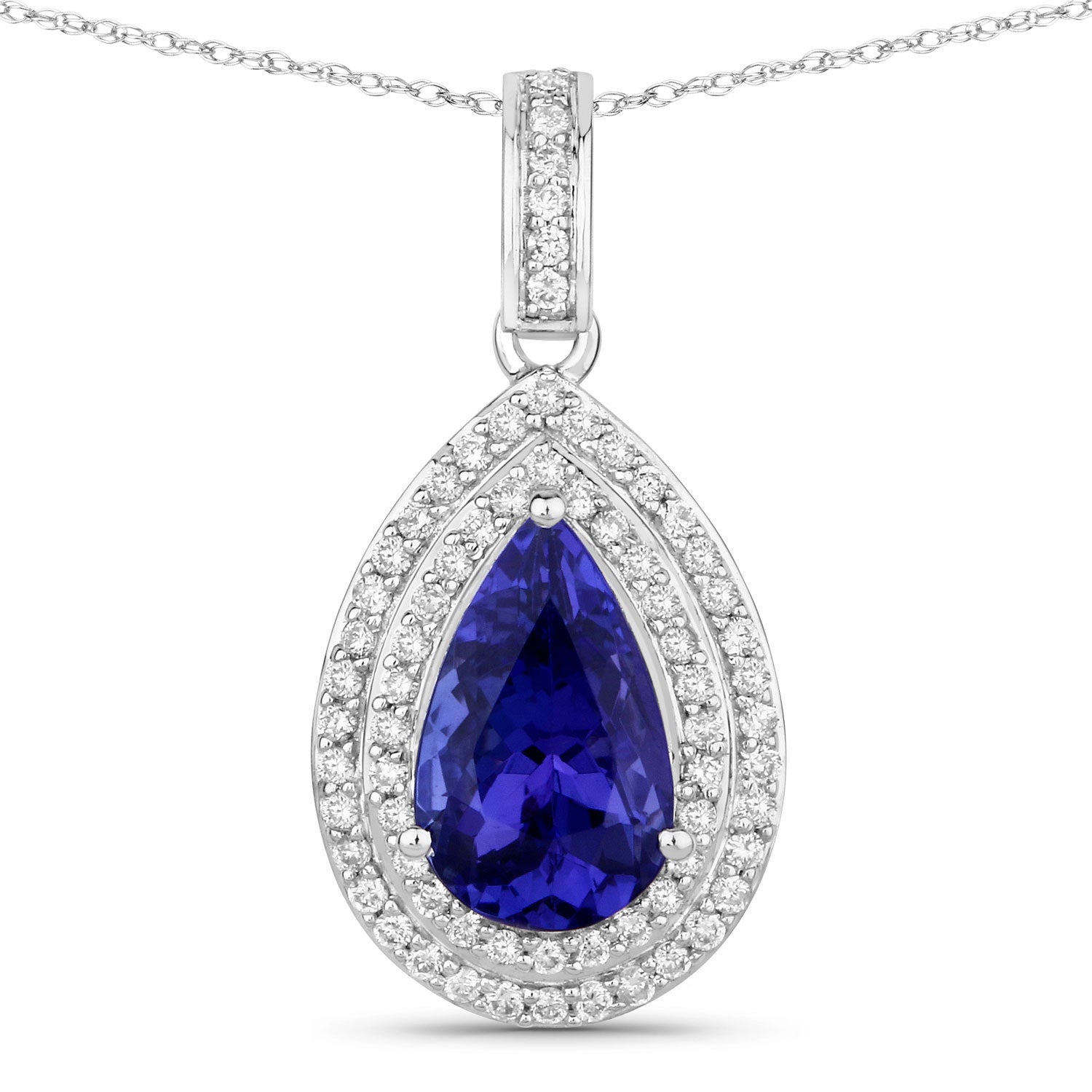 2.56 Carat Genuine Tanzanite and White Diamond 14K White Gold Pendant Bids.com