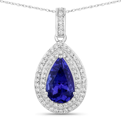 2.56 Carat Genuine Tanzanite and White Diamond 14K White Gold Pendant Bids.com