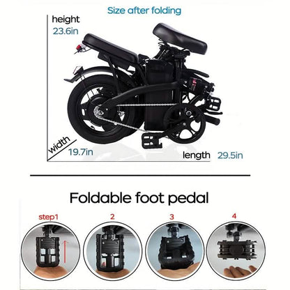 14" Folding Electric Bike 48V Lightweight E-Bike 330LB Load 19MPH 28-Mile Range DailySale