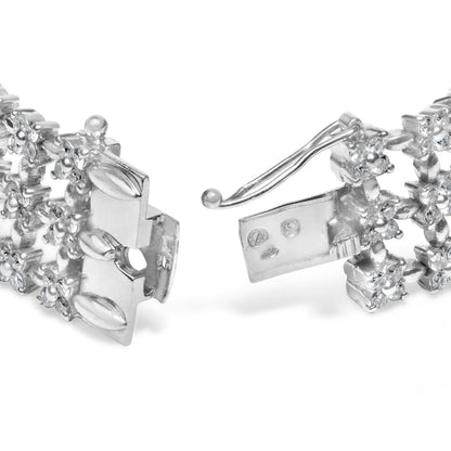 18K White Gold 7 1/2 Cttw Diamond 3 Row Floral Link Bracelet (G-H Color, VS1-VS2 Clarity) - 7 " Inches Bids.com
