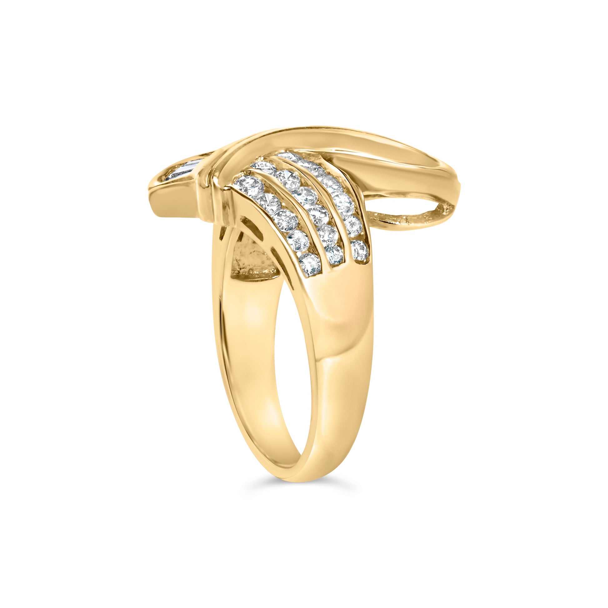 14K Yellow Gold 1 1/3 Cttw Channel Set Diamond Bypass Cocktail Ring (J-K Color, I1-I2 Clarity) - Ring Size 7 Bids.com