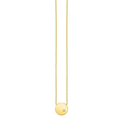 14k Yellow Gold Necklace with Polished Round Pendant with Diamond Bids.com