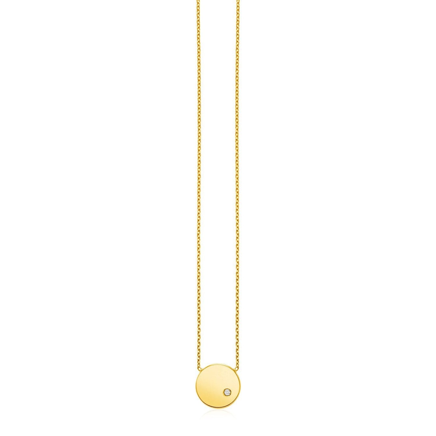 14k Yellow Gold Necklace with Polished Round Pendant with Diamond Bids.com