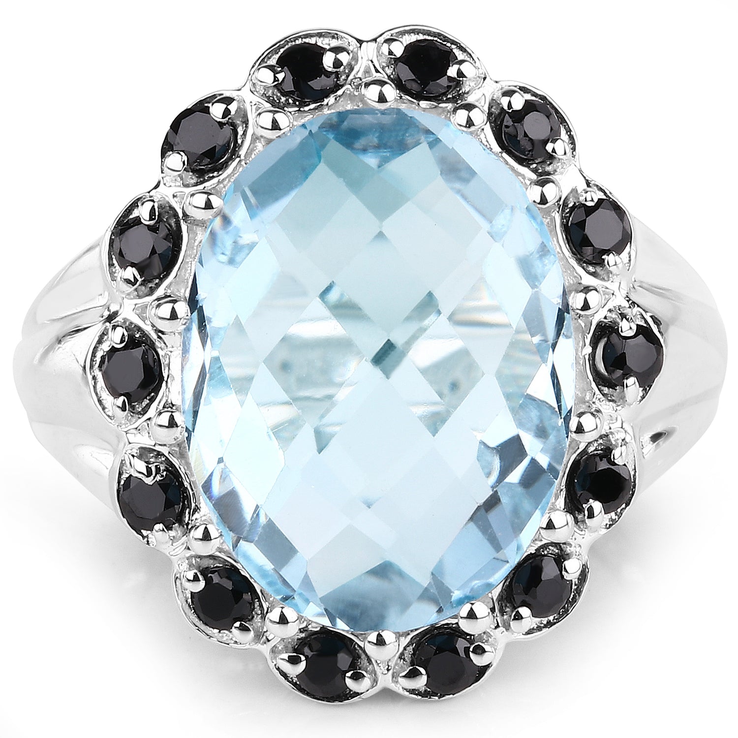 12.49 Carat Genuine Blue Topaz & Black Spinel .925 Sterling Silver Ring Bids.com