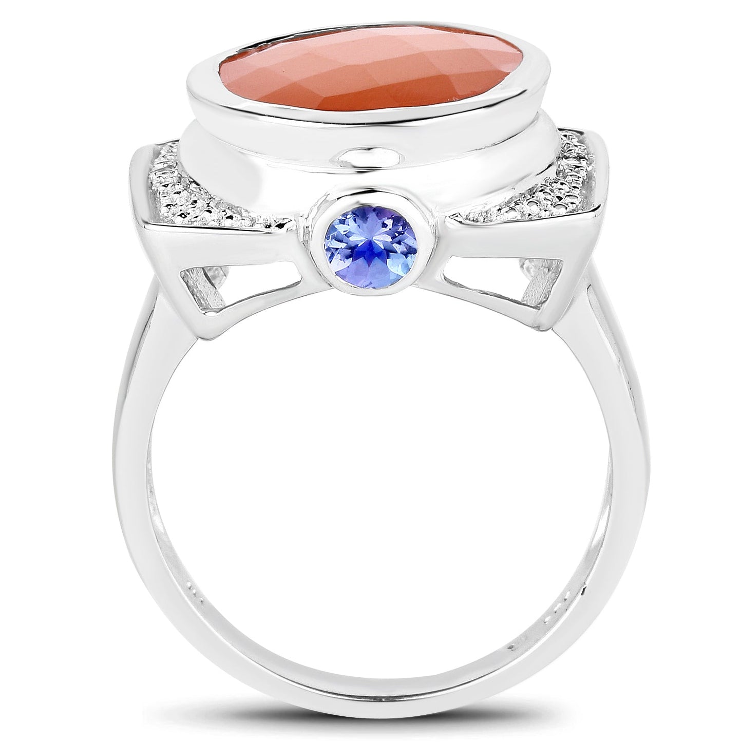 5.99 Carat Genuine Peach Moonstone, Tanzanite and White Topaz .925 Sterling Silver Ring Bids.com