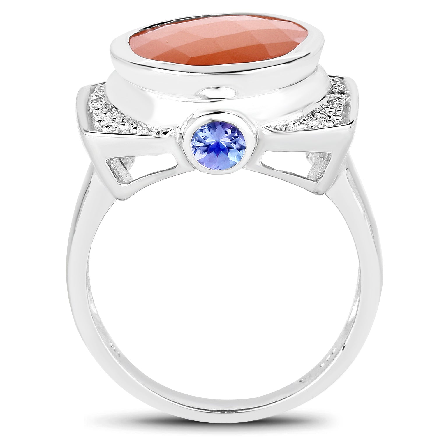 5.99 Carat Genuine Peach Moonstone, Tanzanite and White Topaz .925 Sterling Silver Ring Bids.com