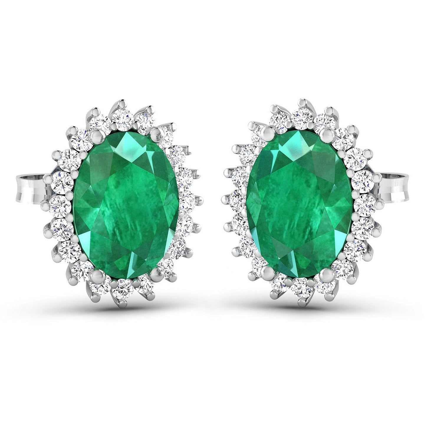 2.66 Carat Genuine Zambian Emerald and White Diamond 14K White Gold Earrings Bids.com