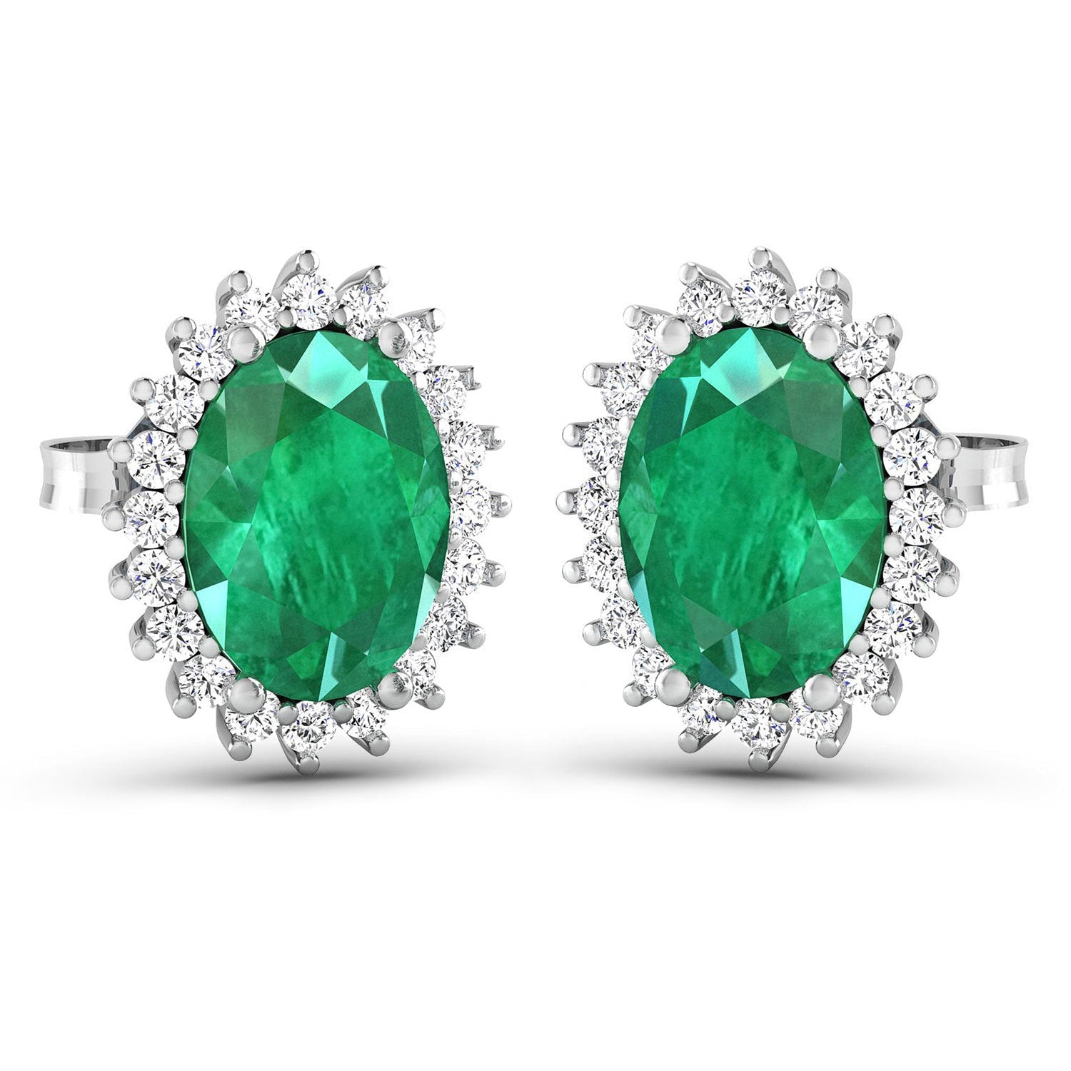 2.66 Carat Genuine Zambian Emerald and White Diamond 14K White Gold Earrings Bids.com