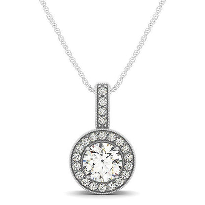 Milgrain Edge Diamond Halo Pendant in 14k White Gold (5/8 cttw) Bids.com