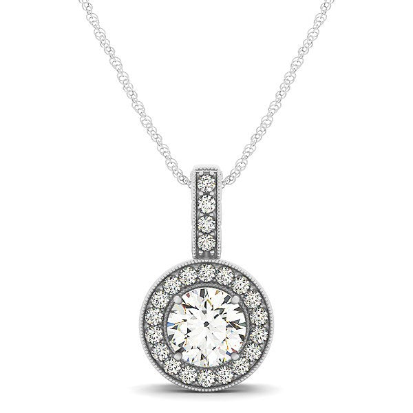 Milgrain Edge Diamond Halo Pendant in 14k White Gold (5/8 cttw) Bids.com