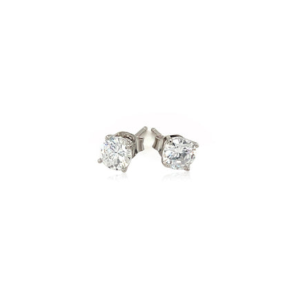 Sterling Silver Stud Earrings with White Hue Faceted Cubic Zirconia Bids.com