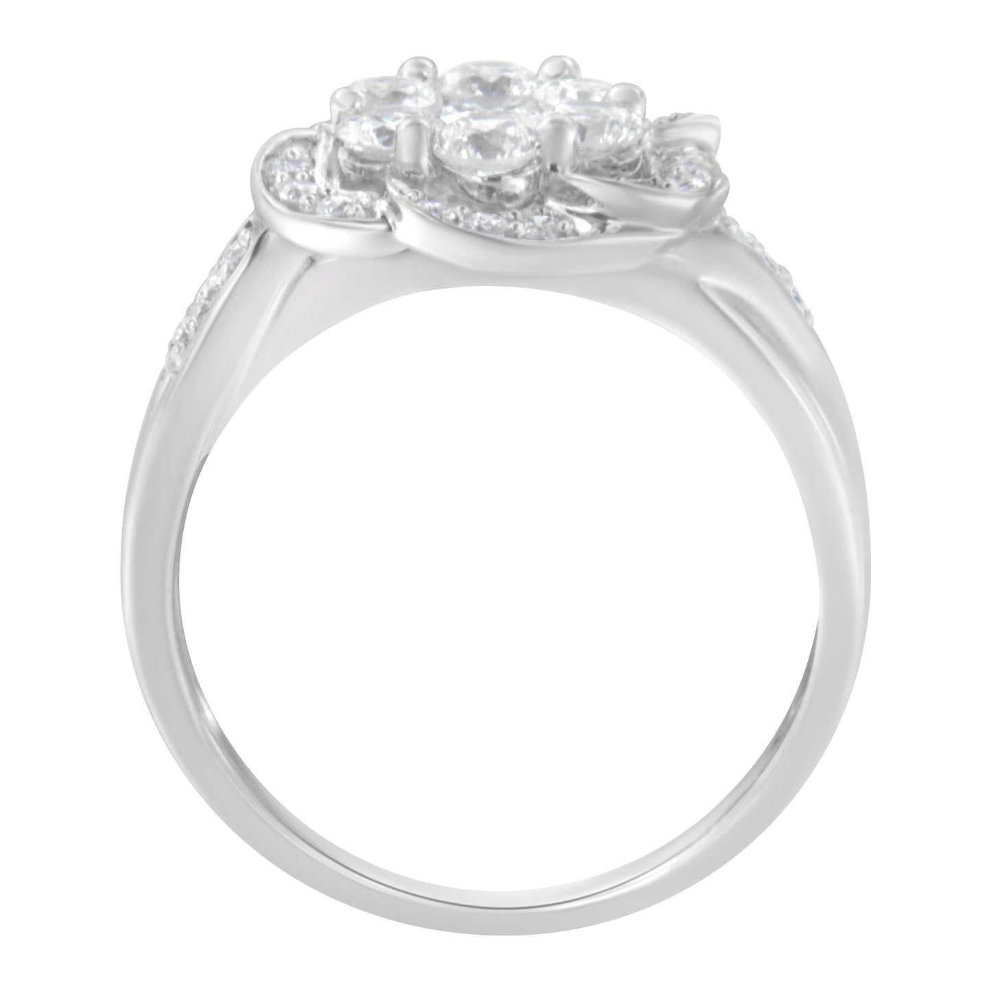 14K White Gold Floral Cluster Diamond Ring (1.0 Cttw, H-I Color, SI2-I1 Clarity) - Size 6 Bids.com