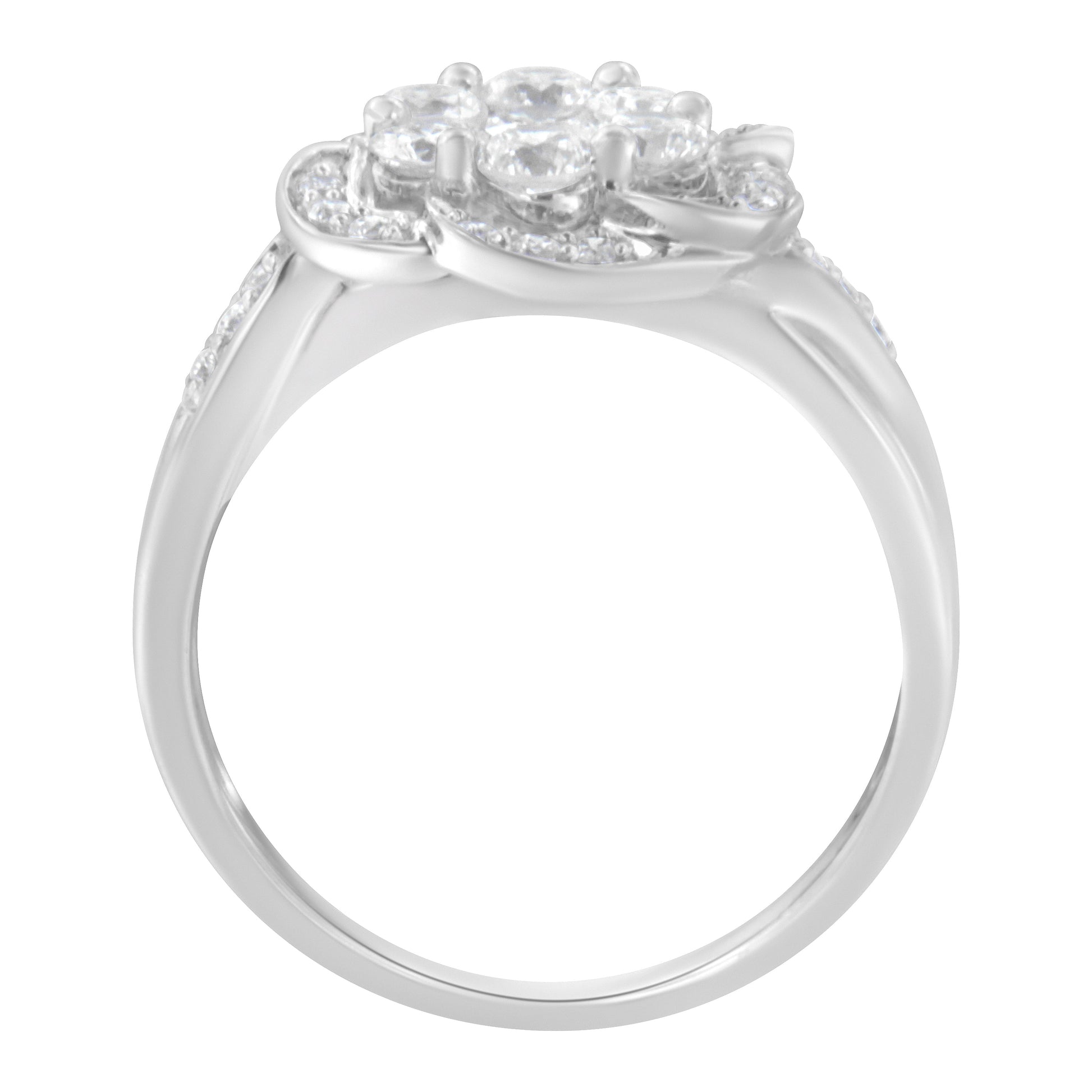 14K White Gold Floral Cluster Diamond Ring (1.0 Cttw, H-I Color, SI2-I1 Clarity) - Size 6 Bids.com