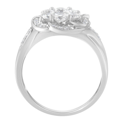 14K White Gold Floral Cluster Diamond Ring (1.0 Cttw, H-I Color, SI2-I1 Clarity) - Size 6 Bids.com