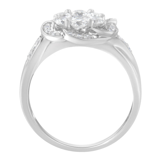 14K White Gold Floral Cluster Diamond Ring (1.0 Cttw, H-I Color, SI2-I1 Clarity) - Size 6 Bids.com