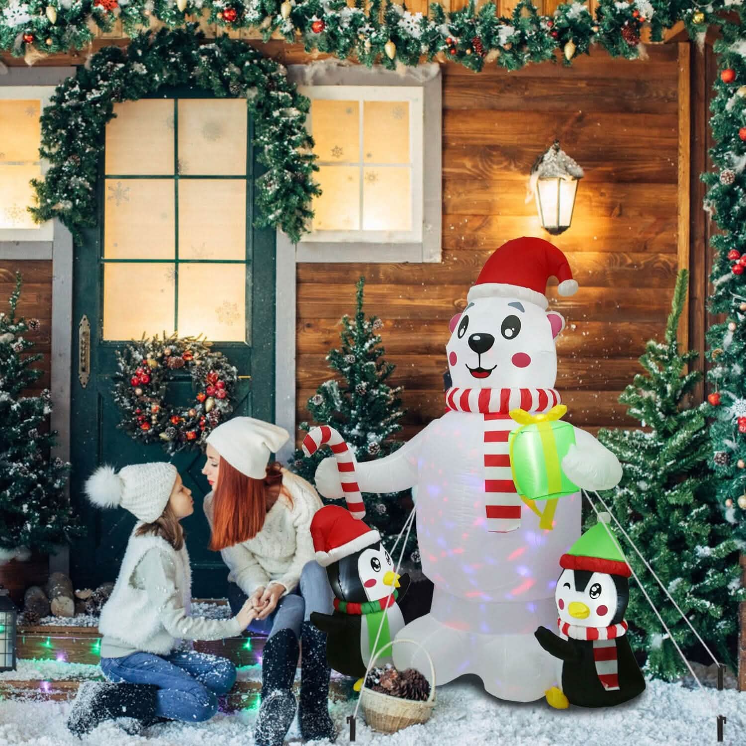 5.9Ft Christmas Inflatable Polar Bear and Penguin Blow Up Yard Outdoor Decoration with LED DailySale