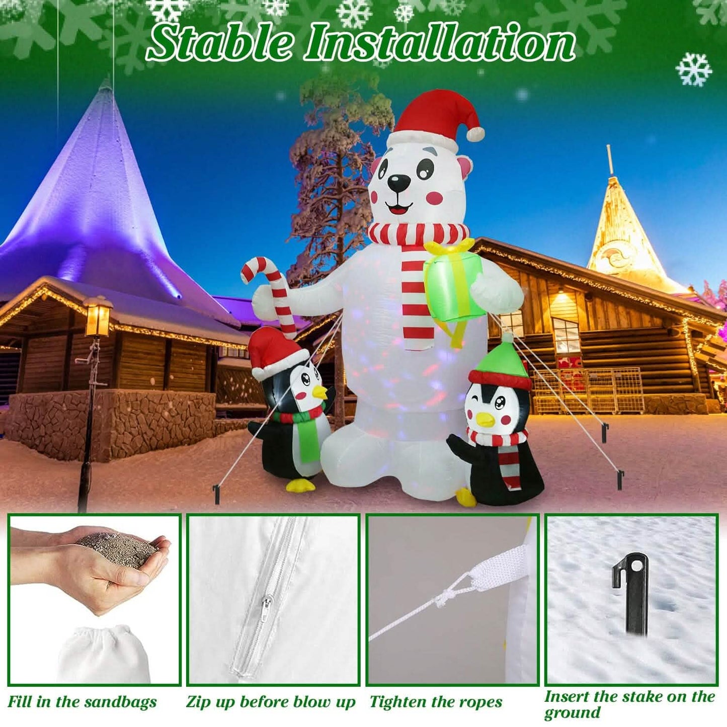 5.9Ft Christmas Inflatable Polar Bear and Penguin Blow Up Yard Outdoor Decoration with LED DailySale
