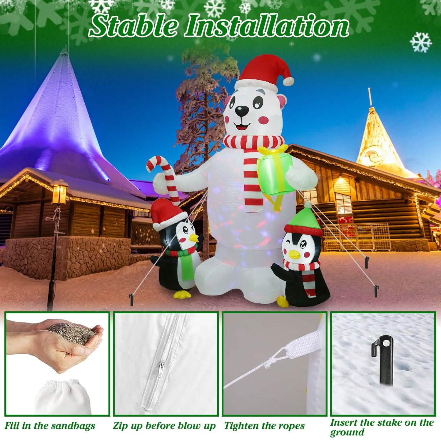 5.9Ft Christmas Inflatable Polar Bear and Penguin Blow Up Yard Outdoor Decoration with LED DailySale