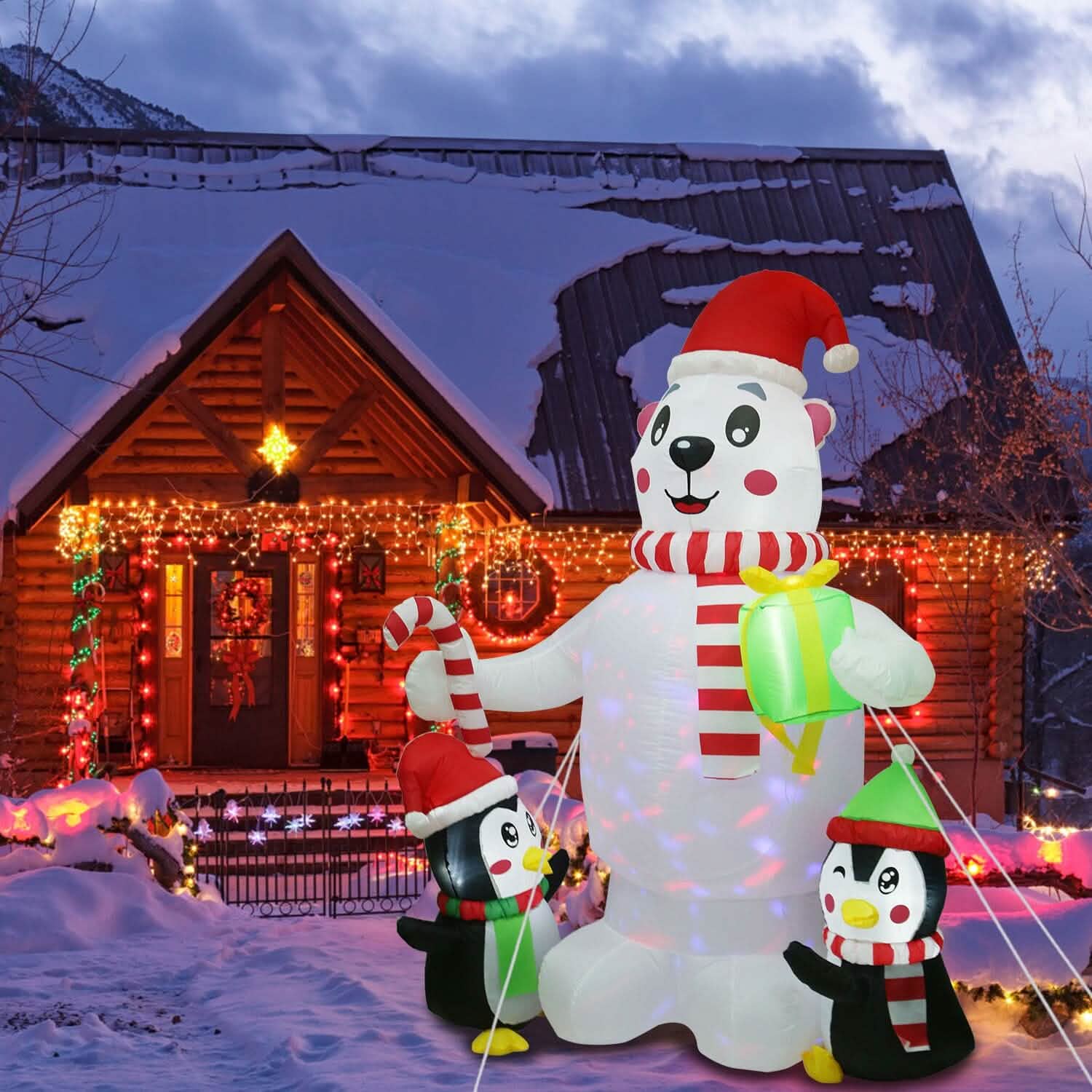 5.9Ft Christmas Inflatable Polar Bear and Penguin Blow Up Yard Outdoor Decoration with LED DailySale