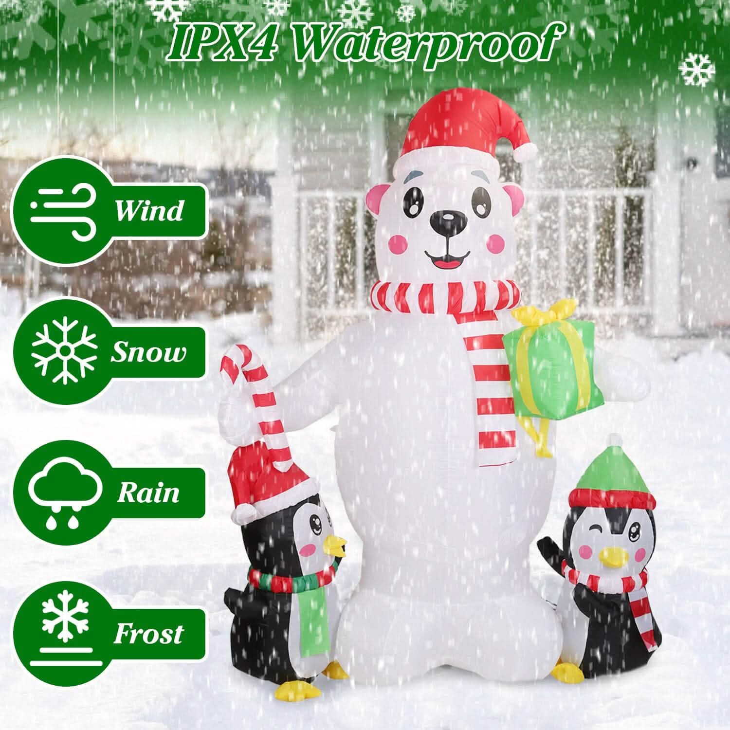 5.9Ft Christmas Inflatable Polar Bear and Penguin Blow Up Yard Outdoor Decoration with LED DailySale